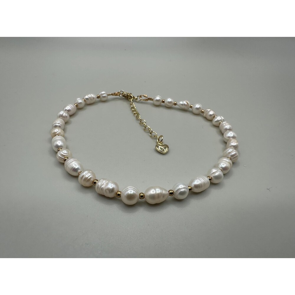 9” Freshwater White Pearl Anklet with Charm Dainty Foot Jewelry, Summer Gift